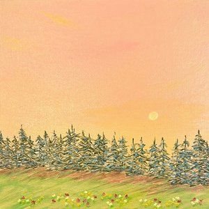 A Day Ends - Acrylic Forest Sunset Landscape Painting by Deb Bossert Artworks